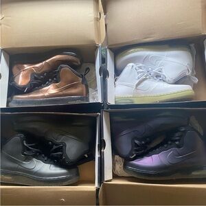 Nike High-Top Sneakers in Black, White, Bronze, and Purple